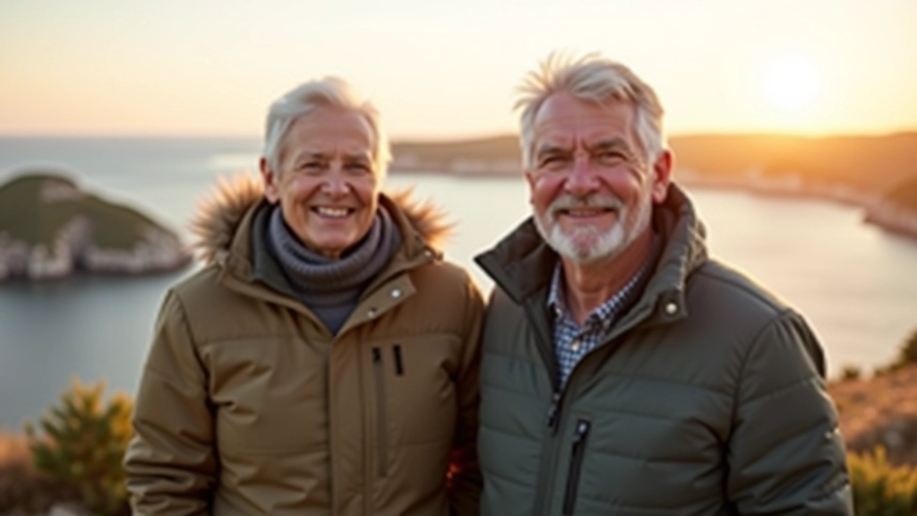 Senior walkers enjoying Kolka Cape coastal views at golden hour